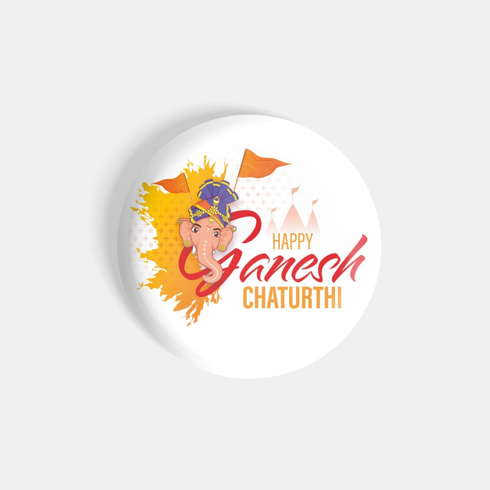 dhcrafts Round Fridge Magnet White Ganesha Chaturthi D3 Glossy Finish Design Pack of 1 (75 mm)